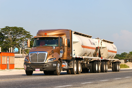 Villahermosa, Mexico - May 21, 2017: Semi-trailer truck International ProStar at the interurban road.