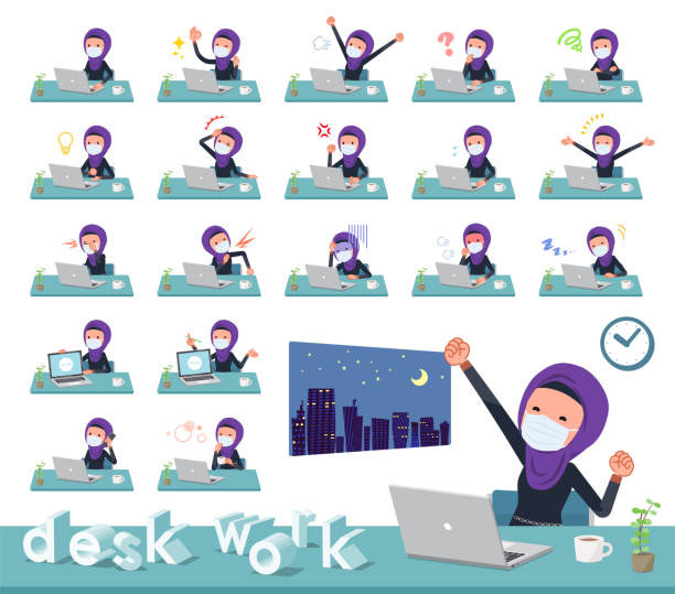 плоский тип маски арабских women_desk работы - hay fever flash stock illustrations
