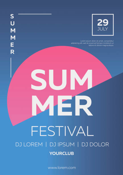 Vector illustration, poster, banner, flyer, inspired by the disco music of the 80s, 3d background, neon, summer party at sunset. Night club, beach stock illustration Vector illustration, poster, banner, flyer, inspired by the disco music of the 80s, 3d background, neon, summer party at sunset. Night club, beach. concert poster template stock illustrations
