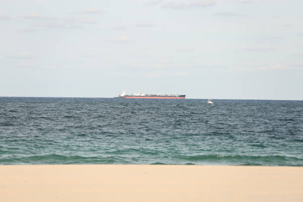 A cargo ship is sailing at sea on the Dutch coast