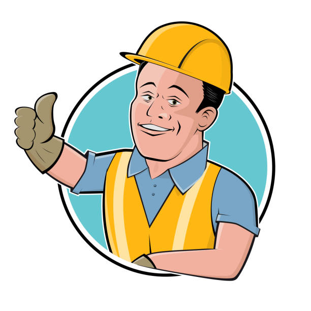 Funny Construction Worker Cartoon Logo Illustration Stock Illustration -  Download Image Now - iStock