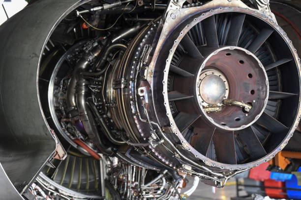istock Aircraft Jet engine maintenance in airplane hangar 1222642264