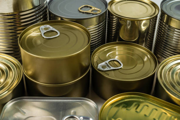 istock Mix of cans isolated on white background. 1222644622