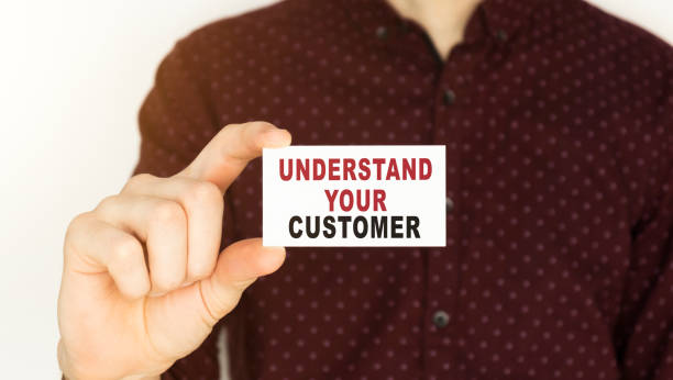 istock Businessman holding a card with text UNDERSTAND YOUR CUSTOMER. 1222644818