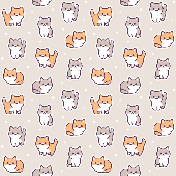 Baby kitten pattern Tiny baby kittens seamless pattern. Adorable little cats background. Simple kawaii doodle style. kawaii cat stock illustrations
