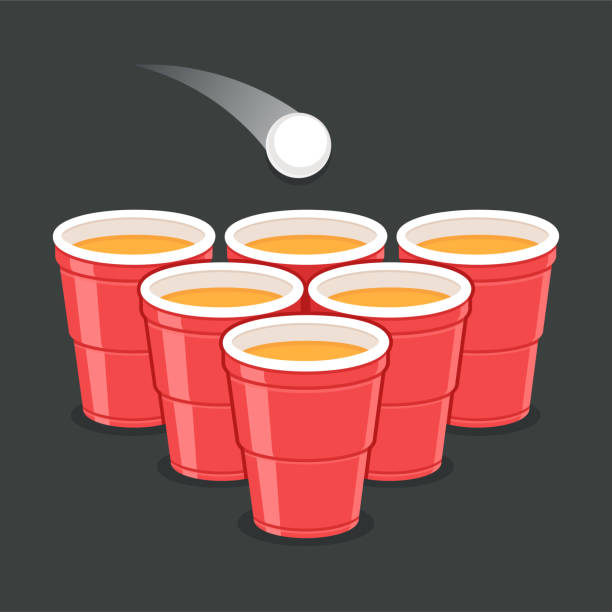 Beer Pong cups Red Beer Pong plastic cups with ball. Traditional drinking game vector illustration. red party cup stock illustrations