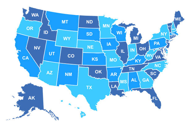 karte der vereinigten staaten von amerika. usa-karte mit isolierten staaten und staatsnamen – aktienvektor - alaska stock-grafiken, -clipart, -cartoons und -symbole