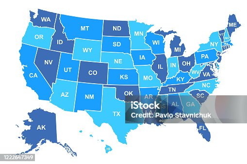 istock United States of America map. USA map with states and state names isolated – stock vector 1222647349
