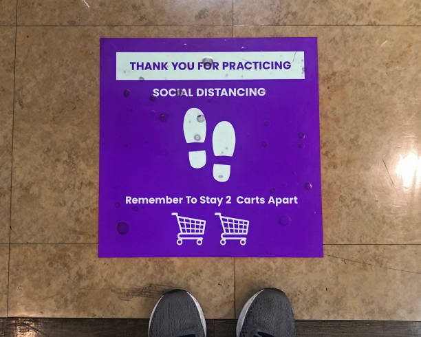 istock Social Distancing Blue Floor Sign Square 1222649306