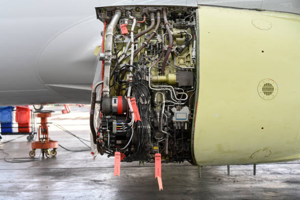 istock Aircraft Jet engine maintenance in airplane hangar 1222650808