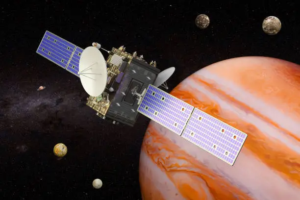 Space probe orbiting Jupiter, 3D rendering