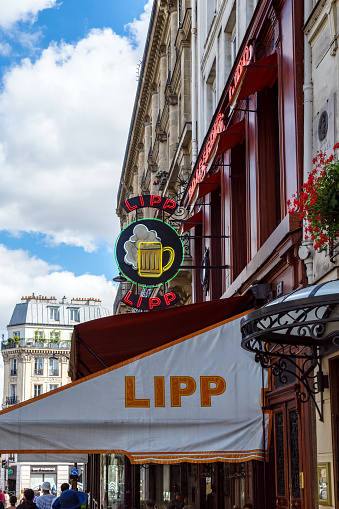 Paris, France - August 29 2019: The brasserie Lipp is a famous establishment on the boulevard Saint Germain.