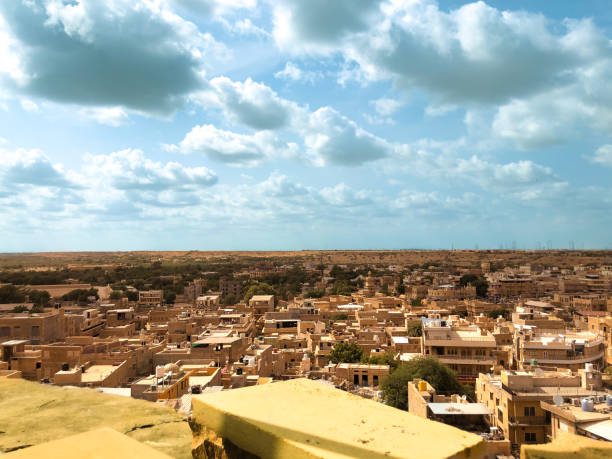 City View - From Jaisalmer Fort, Rajasthan City view in the evening. Picture taken from the edge of the Jaisalmer fort. getty image stock pictures, royalty-free photos & images