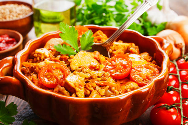istock Buckwheat with meat and tomato 1222668266