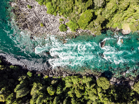 Aerial view of Futaleufu river in the chilean Patagonia, southern Chile