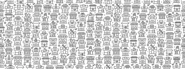 Vector illustration of Seamless Pattern with Store Building Icons