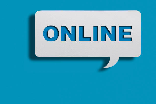 istock Chat Bubble With Text Online On Blue Background With Clipping Path 1222669460