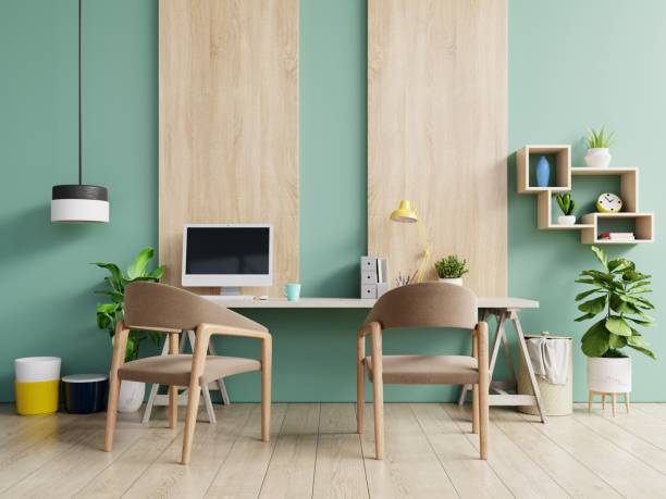 istock Office room with a pastel background. 1222669588