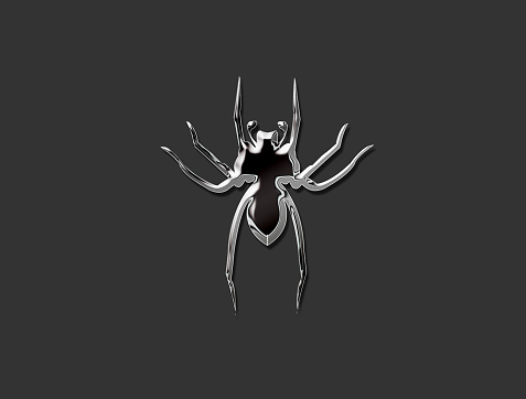 isolated metallic chrome spider . 3d illustration
