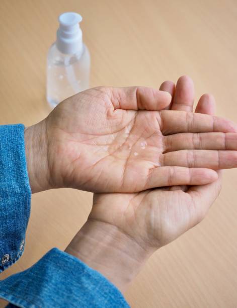 istock Hand disinfection process, infection prevention, personal hygiene 1222678618