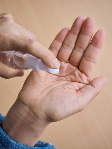 istock Hand disinfection process, infection prevention, personal hygiene 1222678621