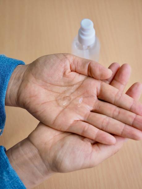 istock Hand disinfection process, infection prevention, personal hygiene 1222678625
