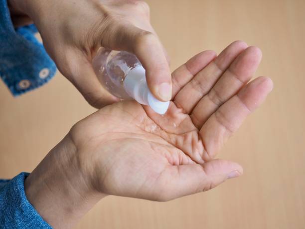 istock Hand disinfection process, infection prevention, personal hygiene 1222678631