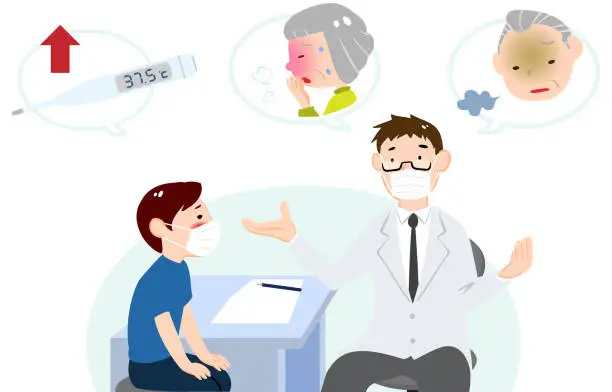 Vector illustration of Illustration of a patient listening to a doctor's explanation in an examination room