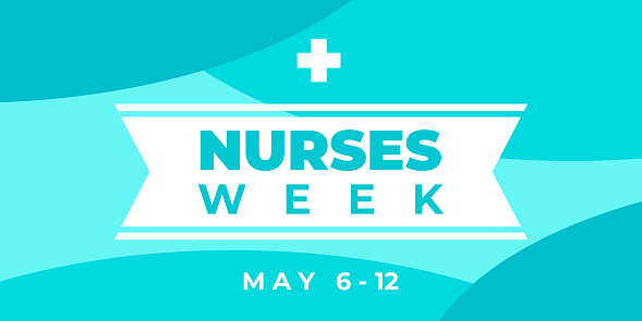 Nurses week. Vector horizontal banner for social media, Insta. National nurses day is celebrated from may 6 to 12. Greeting abstract illustration with text, ribbon and cross