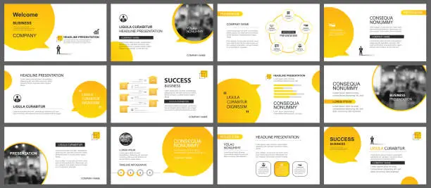 Vector illustration of Presentation and slide layout template. Design yellow gradient in paper speech shape background. Use for business annual report, flyer, marketing, leaflet, advertising, brochure, modern style.