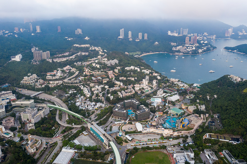 Drone view of Aberdeen Bay, Aberdeen, Hong Kong