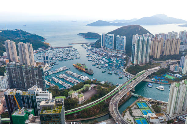 Drone view of Aberdeen Bay, Aberdeen, Hong Kong Drone view of Aberdeen Bay, Aberdeen, Hong Kong aberdeen hong kong photos stock pictures, royalty-free photos & images