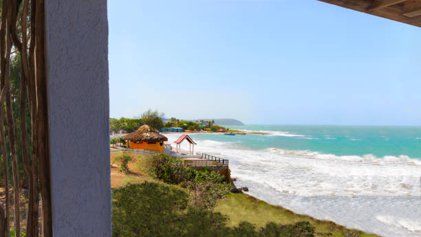 istock Gorgeous romantic view of ocean and beach from exotic terrace 1222691498