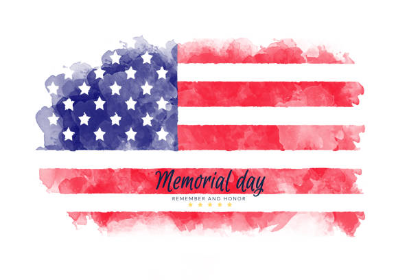 Memorial Day background illustration. text Memorial Day, remember and honor with America flag watercolor painting isolated on white background, vintage grunge style Memorial Day background illustration. text Memorial Day, remember and honor with America flag watercolor painting isolated on white background, vintage grunge style memorial day art stock pictures, royalty-free photos & images