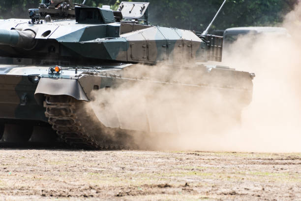 istock Japanese tank in military training field 1222692799