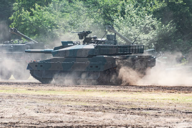 istock Japanese tank in military training field 1222692849