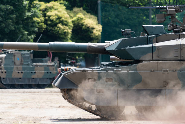 istock Japanese tank in military training field 1222692853
