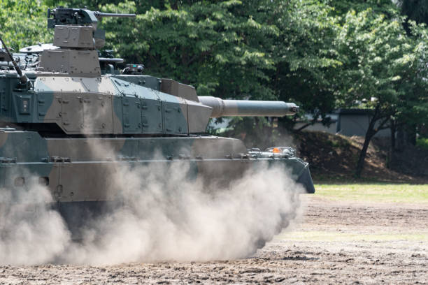 istock Japanese tank in military training field 1222692857