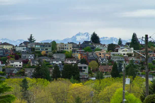 Seattle homes with Olympic Mountain range  in the background