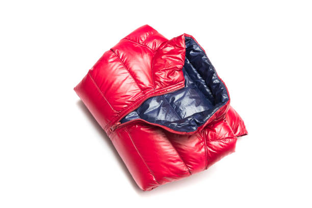 istock Folded blue and red full zipper windbreaker down jacket 1222695093