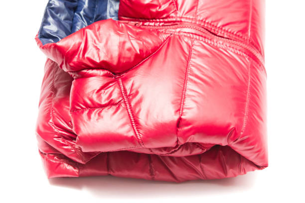 istock Folded blue and red full zipper windbreaker down jacket 1222695233