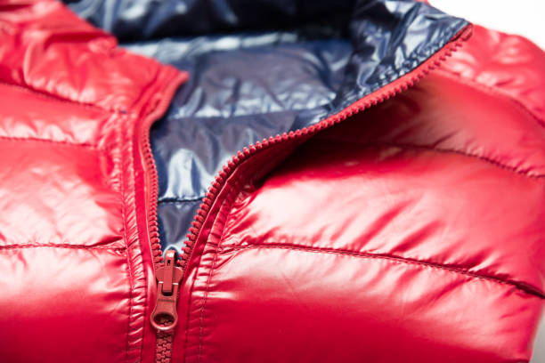 istock Folded blue and red full zipper windbreaker down jacket 1222695823