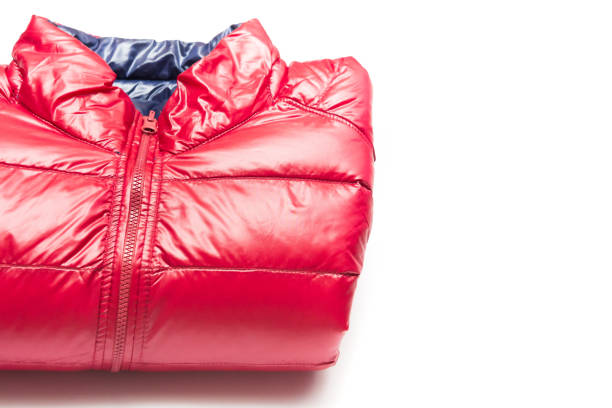 istock Folded blue and red full zipper windbreaker down jacket 1222695895