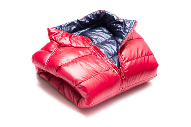 Folded blue and red full zipper windbreaker down jacket