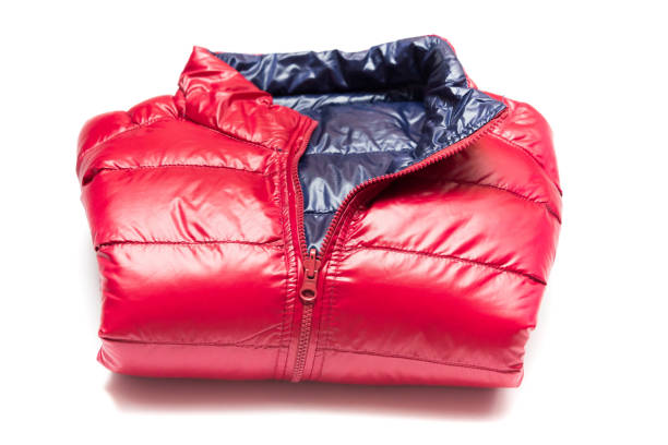 istock Folded blue and red full zipper windbreaker down jacket 1222696030