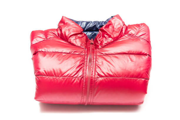 istock Folded blue and red full zipper windbreaker down jacket 1222696071