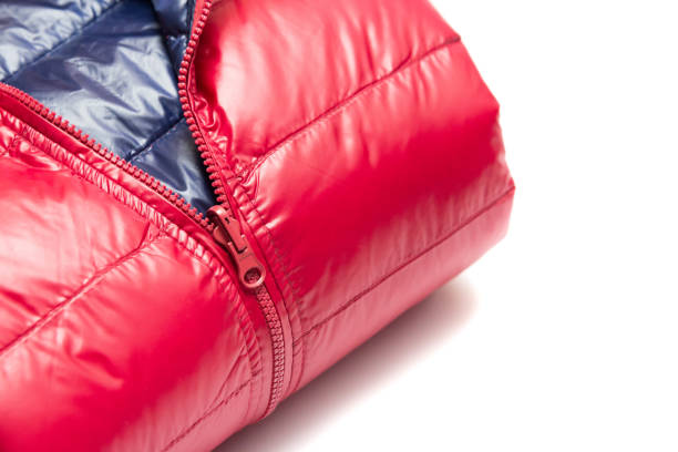 istock Folded blue and red full zipper windbreaker down jacket 1222696129