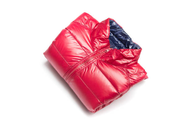 Folded blue and red full zipper windbreaker down jacket