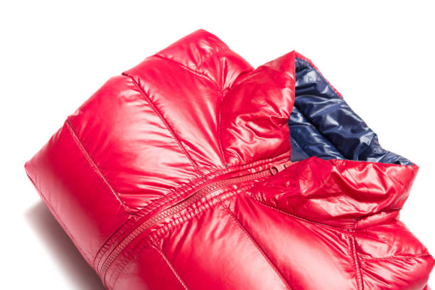 istock Folded blue and red full zipper windbreaker down jacket 1222696314