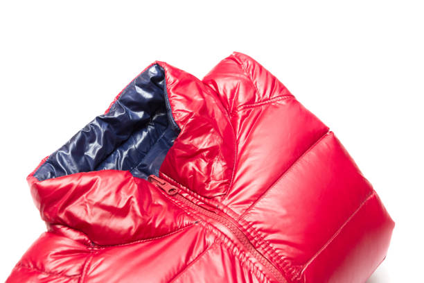 istock Folded blue and red full zipper windbreaker down jacket 1222696860